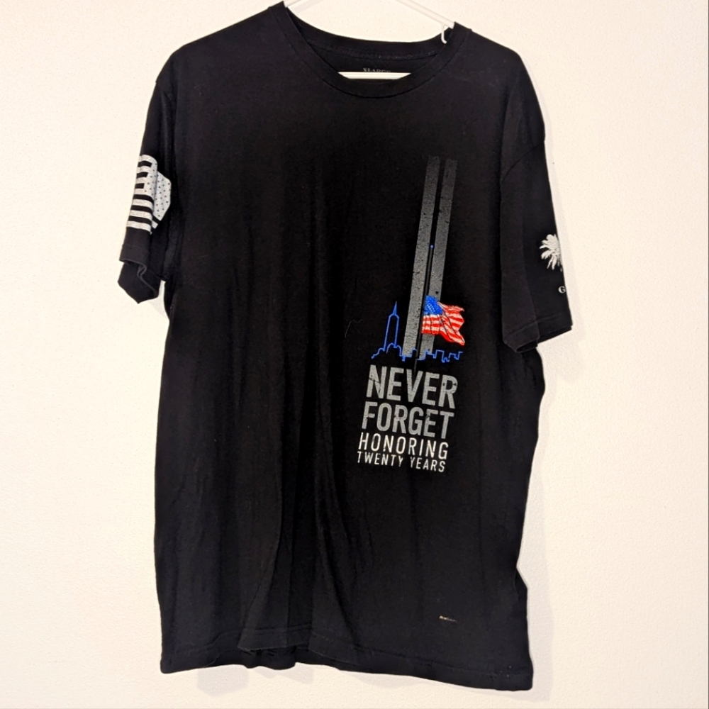 Club Grunt Style "Never Forget Honoring Twenty Years" 9/11 memorial shirt XL